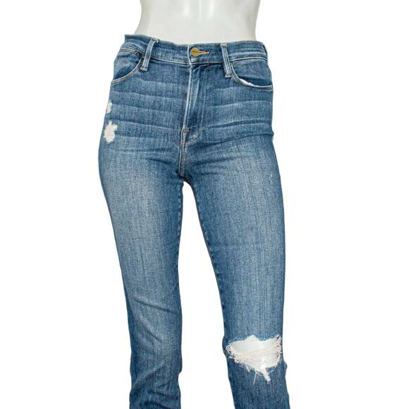 FRAME Denim Le High Straight Jeans Cropped Ripped Alpine Peak size 27 - Picture 7 of 11